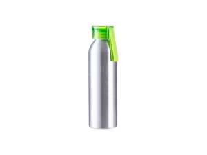 Sublimation Blanks 22oz/650ml Portable Sports Slim Aluminum bottle With Light Green Cap(Silver)