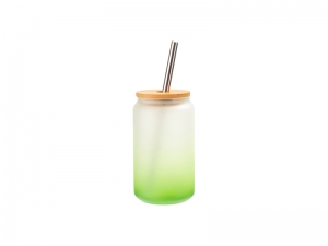 13oz/400ml Sublimation Blanks Glass Can Tumbler with Bamboo Lid Gradient Green
