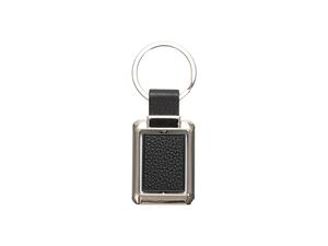 Engraving Blanks Metal  Rotatable Keyring  w/ Engravable Leather (Rect, Black)