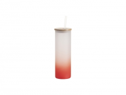 Sublimation Blanks 20oz/600ml Glass Skinny Tumbler w/Straw &amp; Bamboo Lid(Frosted, Gradient Red)