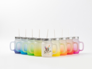 12oz/350ml Sublimation Blanks Mason Jar w/ Straw (Frosted, Gradient Color)