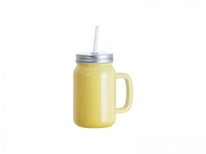 Sublimation Blanks 12oz/350ml Full Color Mason Jar W/ Handle(Yellow)
