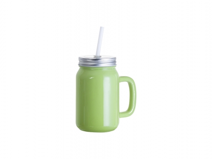 Frosted Mason Jar w/ Lantern Lid and Metal Handle(15oz/450ml,Sublimation  Blank,Green)