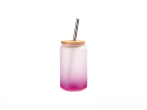 13oz/400ml Sublimation Blanks Glass Can Tumbler with Bamboo Lid Gradient Purple